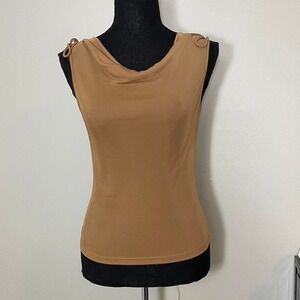 y2k vintage gold cowl neck tank top with cinch arm detail